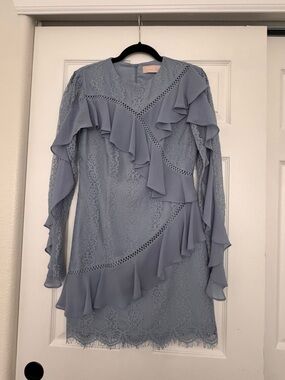 KEEPSAKE Dusty Blue Lace Ruffle Long-Sleeve Mini Dress